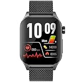 Knauermann PRO 3 (2024) Schwarz - Gesundheitsuhr Smartwatch mit Telefoniefunktion - EKG + HRV und SOS Funktion - AMOLED Display- BT Bluetooth - Schlafapnoe - Milanaiseband Schwarz, 14-24