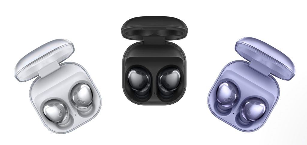 Die In Ear Kopfhörer Samsung Galaxy Buds Pro in drei Farbvarianten im Halbkreis angeordnet