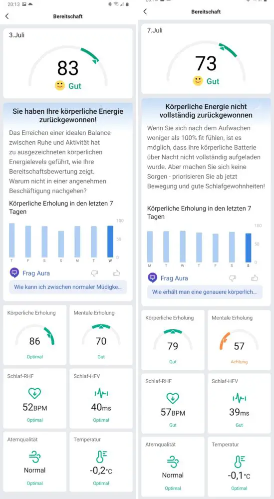 Amazfit Readiness Score in der Zepp App