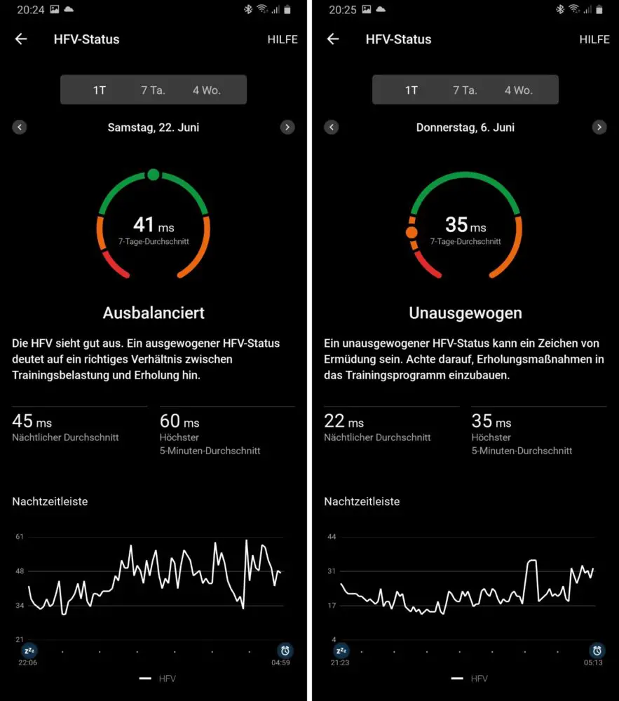 HRV Status Auswertung in Garmin Connect